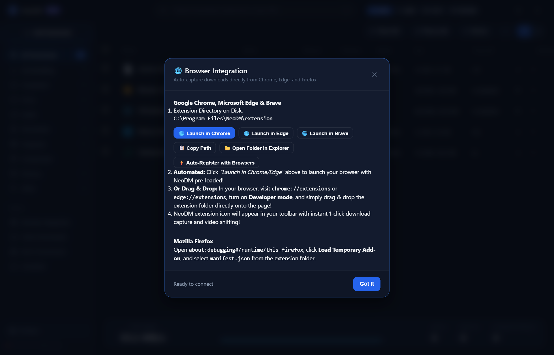 Manifest V3 Browser Extension Companion registered with Chrome, Edge, Brave, and Firefox