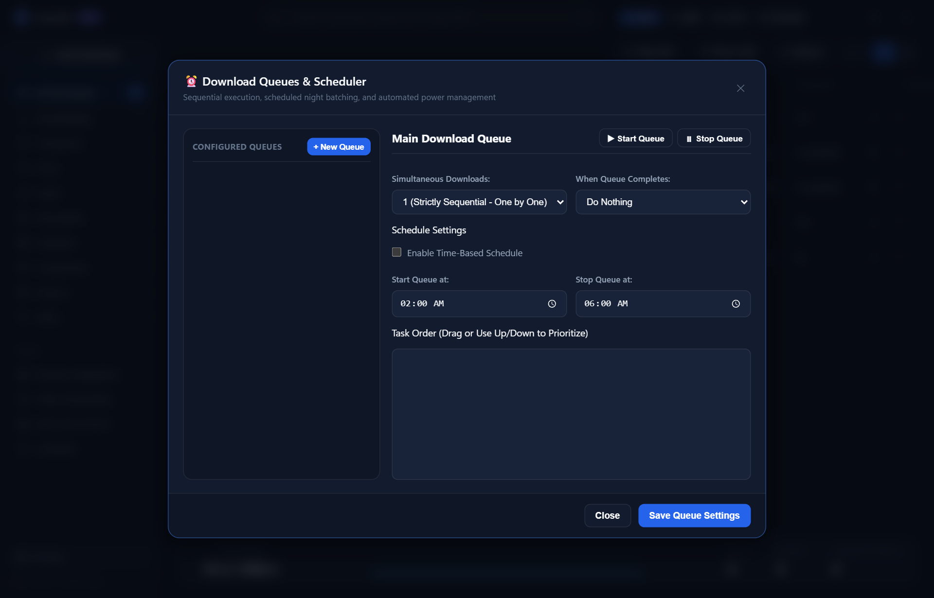 Batch Download Queue Scheduler with automatic computer sleep and shutdown